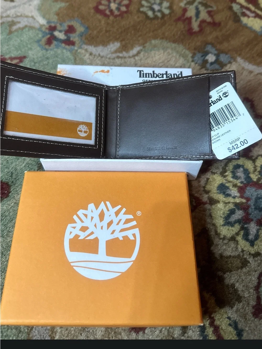 Timberland Dark Brown Genuine Leather Money Clip Wallet